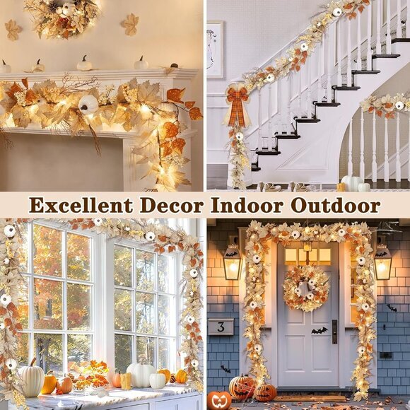 Fall Garland with Lights 6Ft Maple Leafed Garland Fall Decorations for Home - Picture 6 of 6